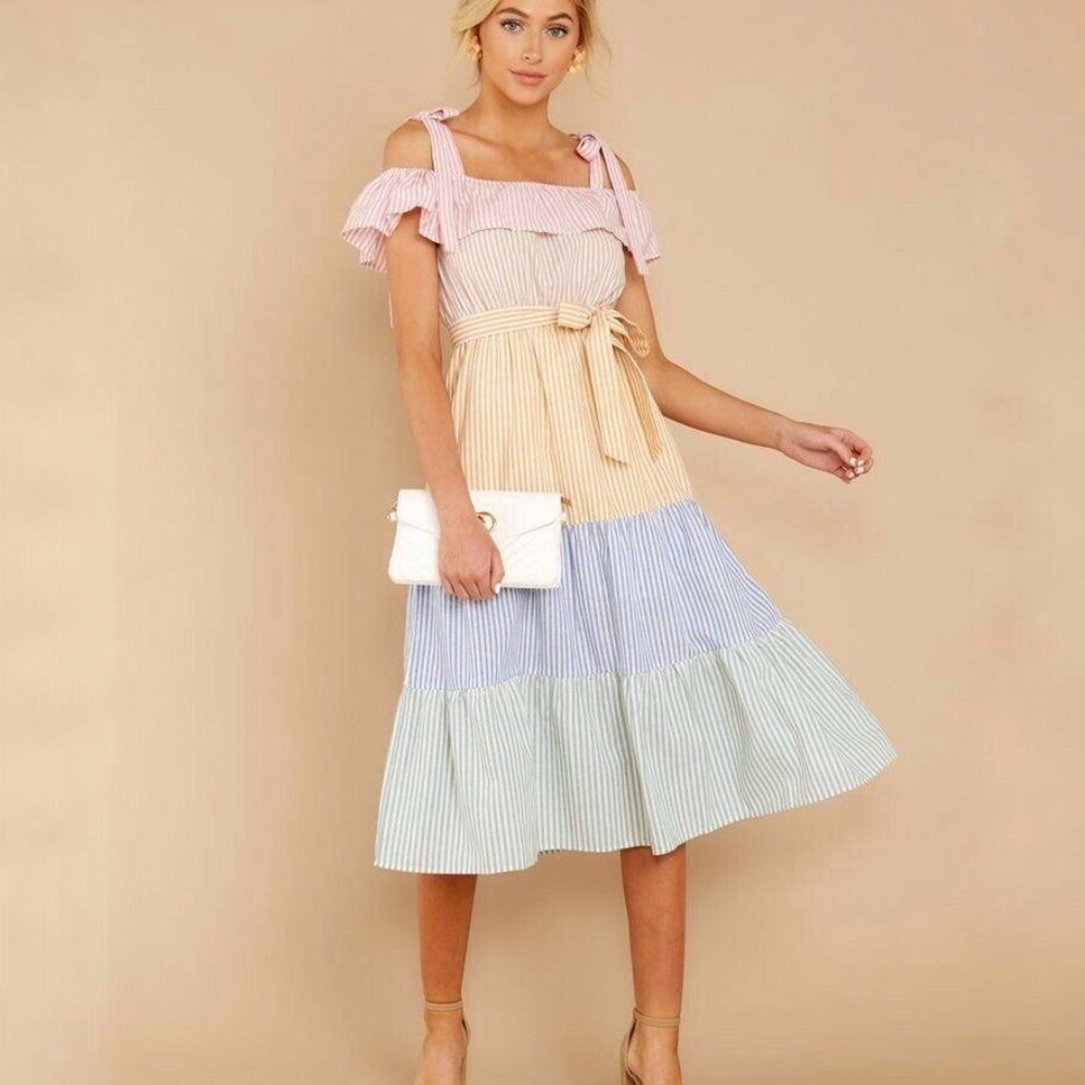 NEW English Factory Colorblock Striped Midi Dress S